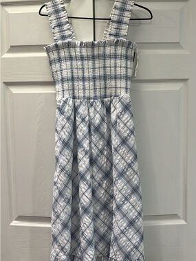 Eliza J Blue and White Plaid Smocked Sundress